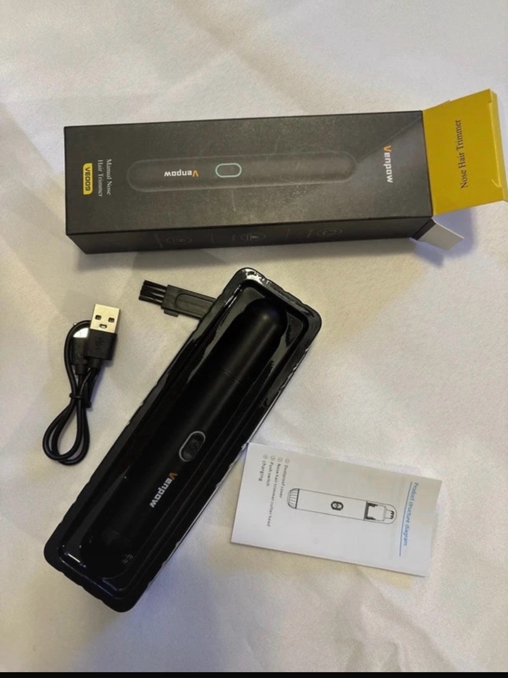 Venpow- Black USB Rechargeable Nose Hair Trimmer